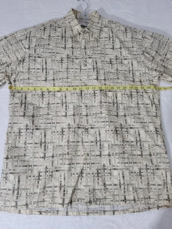 Men's Pierre Cardem Bamboo Casual Short-Sleeve Button-Up Shirt - Beige Pattern - Picture 3 of 5